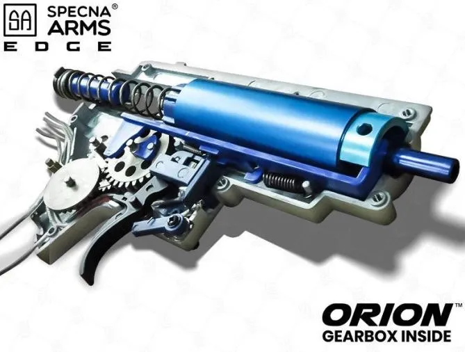 Specna Arms SA-E17 EDGE mit X-ASR Mosfet und Light Ops Schaft Halt-Tan AEG 0,5 Joule